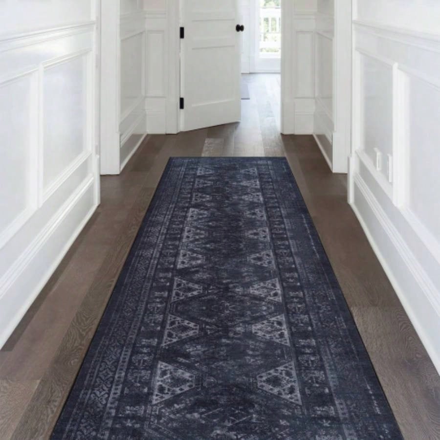 NAAR MAVAL Black Washable Rug 5x8 Area Rug Black+Gray, 5x 8