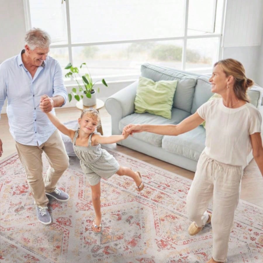 NAAR MAVAL Beige Washable Rug 5x8 Area Rug Beige, 5x 8