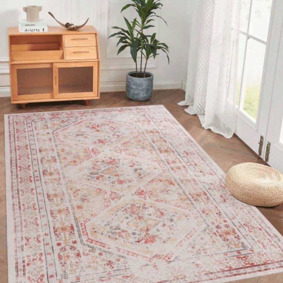NAAR MAVAL Beige Washable Rug 5x8 Area Rug Beige, 5x 8