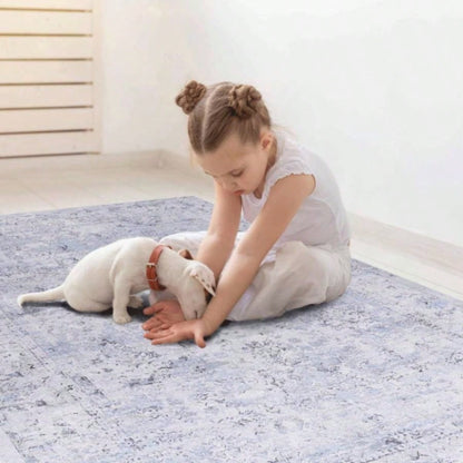 LOOM LUXE 8x10 Area Rug, Washable Rug, Low - Pile, Non - Slip, Non - Shedding, Foldable, Kid Pet Friendly - Area Rugs living room, bedroom, kitchen Blue/ 8x 10
