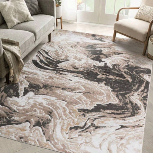 LOOM LUXE 8X10 L. Brown/Abstract Non - Shedding Living Room Bedroom Dining Home Office Stylish and Stain Resistant Area Rug