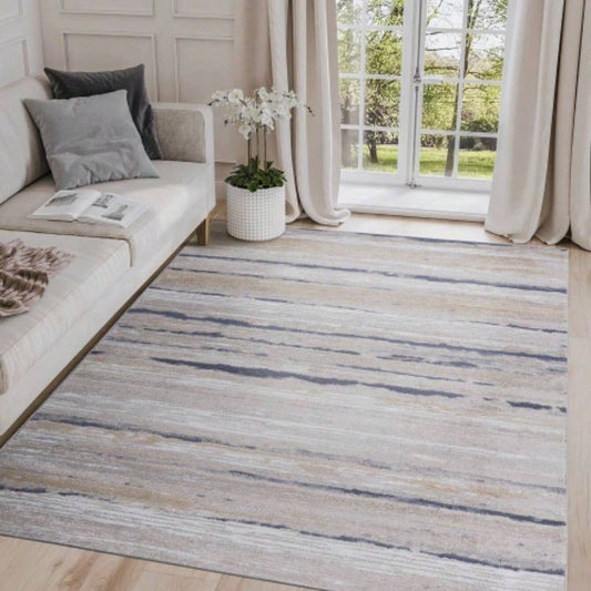 LOOM LUXE 8X10 Ivory/Blue/Striped Non - Shedding Living Room Bedroom Dining Home Office Stylish and Stain Resistant Area Rug
