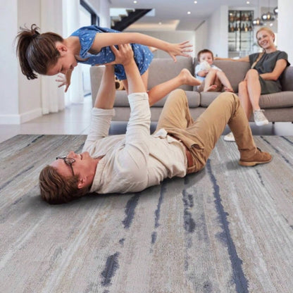 LOOM LUXE 8X10 Ivory/Blue/Striped Non - Shedding Living Room Bedroom Dining Home Office Stylish and Stain Resistant Area Rug