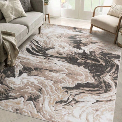 LOOM LUXE 8X10 L. Brown/Abstract Non - Shedding Living Room Bedroom Dining Home Office Stylish and Stain Resistant Area Rug