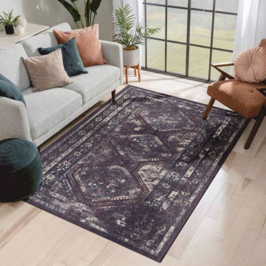 LOOM LUXE 8x10 Area Rugs, Washable Rug, Low - Pile, Non - Slip, Non - Shedding, Foldable, KidPet Friendly - Area Rugs living room, bedroom, kitchen Burgundy/Black, 8x10