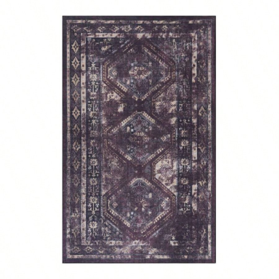 LOOM LUXE 8x10 Area Rugs, Washable Rug, Low - Pile, Non - Slip, Non - Shedding, Foldable, KidPet Friendly - Area Rugs living room, bedroom, kitchen Burgundy/Black, 8x10