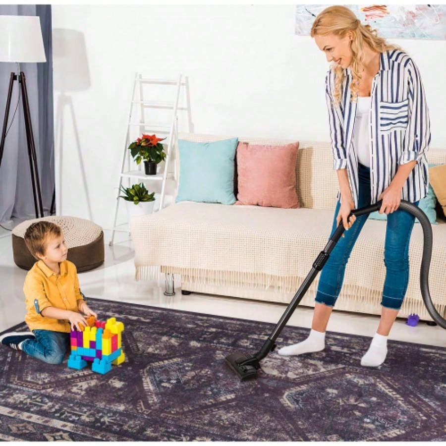 LOOM LUXE 8x10 Area Rugs, Washable Rug, Low - Pile, Non - Slip, Non - Shedding, Foldable, KidPet Friendly - Area Rugs living room, bedroom, kitchen Burgundy/Black, 8x10