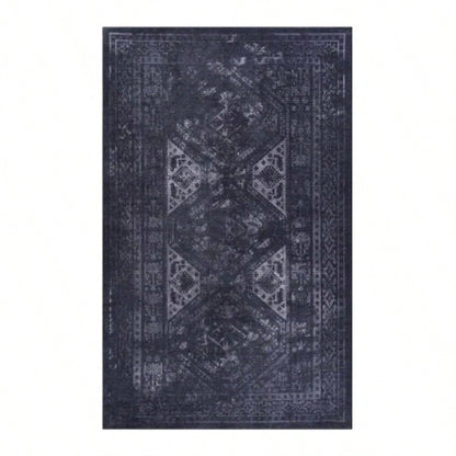 LOOM LUXE Area Rugs 8x10 Living Room, Washable Rug, Low - Pile, Non - Slip, Non - Shedding, Foldable, Kid Pet Friendly - Area Rugs living room, bedroom, kitchen Black/Gray, 8x 10