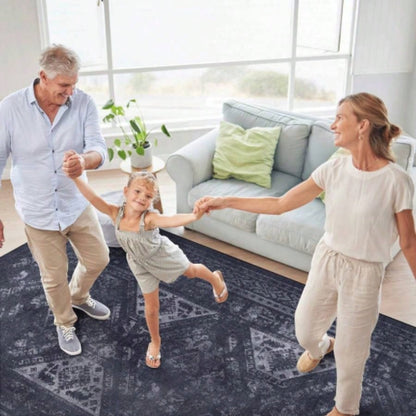 LOOM LUXE Area Rugs 8x10 Living Room, Washable Rug, Low - Pile, Non - Slip, Non - Shedding, Foldable, Kid Pet Friendly - Area Rugs living room, bedroom, kitchen Black/Gray, 8x 10