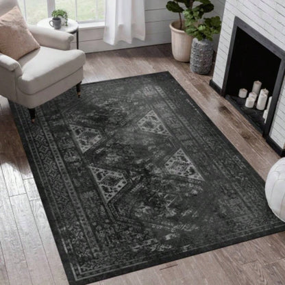 LOOM LUXE Area Rugs 8x10 Living Room, Washable Rug, Low - Pile, Non - Slip, Non - Shedding, Foldable, Kid Pet Friendly - Area Rugs living room, bedroom, kitchen Black/Gray, 8x 10