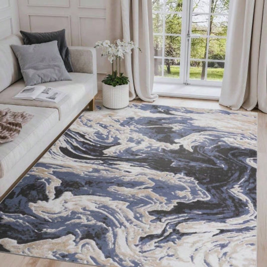 LOOM LUXE 6X9 L. Blue/Abstract Non - Shedding Living Room Bedroom Dining Home Office Stylish and Stain Resistant Area Rug