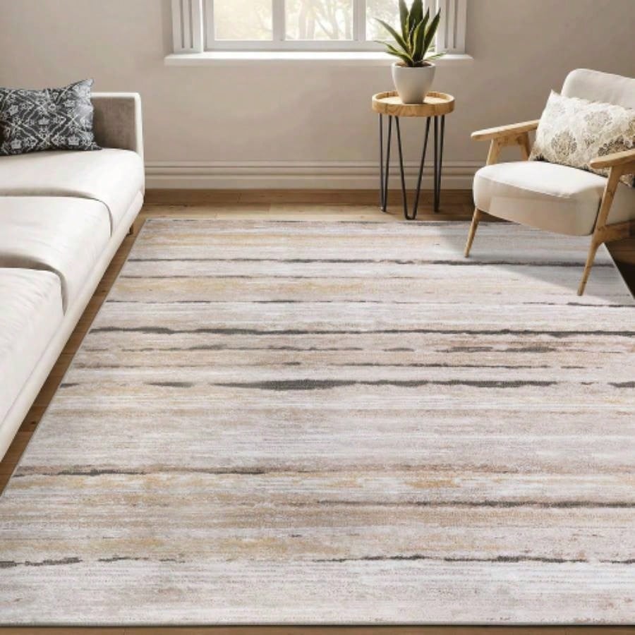 LOOM LUXE 8X10 Brown/Striped Non - Shedding Living Room Bedroom Dining Home Office Stylish and Stain Resistant Area Rug