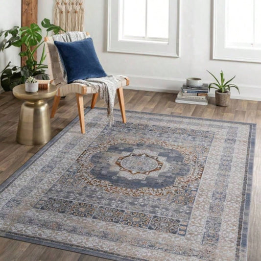 LOOM LUXE 6X9 Blue/Ivory/Medallion Non - Shedding Living Room Bedroom Dining Home Office Stylish and Stain Resistant Area Rug