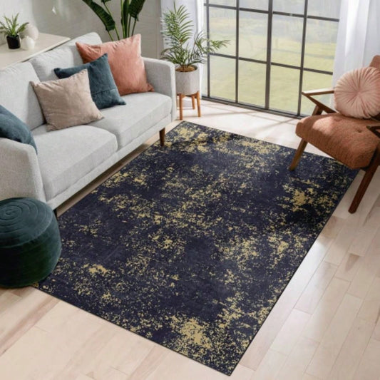 LOOM LUXE 8x10 Area Rugs Washable Rug, Low - Pile, Non - Slip, Non - Shedding, Foldable, Kid Pet Friendly - Area Rugs living room, bedroom, kitchen Black/Gold, 8x 10