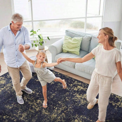 LOOM LUXE 8x10 Area Rugs Washable Rug, Low - Pile, Non - Slip, Non - Shedding, Foldable, Kid Pet Friendly - Area Rugs living room, bedroom, kitchen Black/Gold, 8x 10