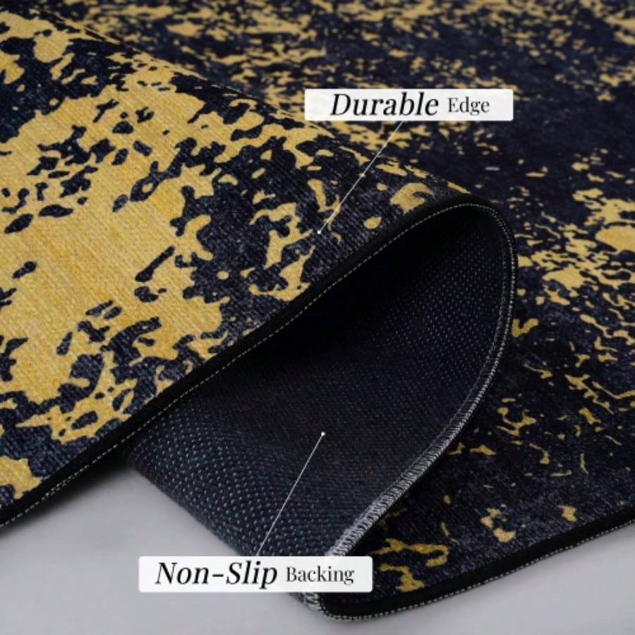 LOOM LUXE 8x10 Area Rugs Washable Rug, Low - Pile, Non - Slip, Non - Shedding, Foldable, Kid Pet Friendly - Area Rugs living room, bedroom, kitchen Black/Gold, 8x 10