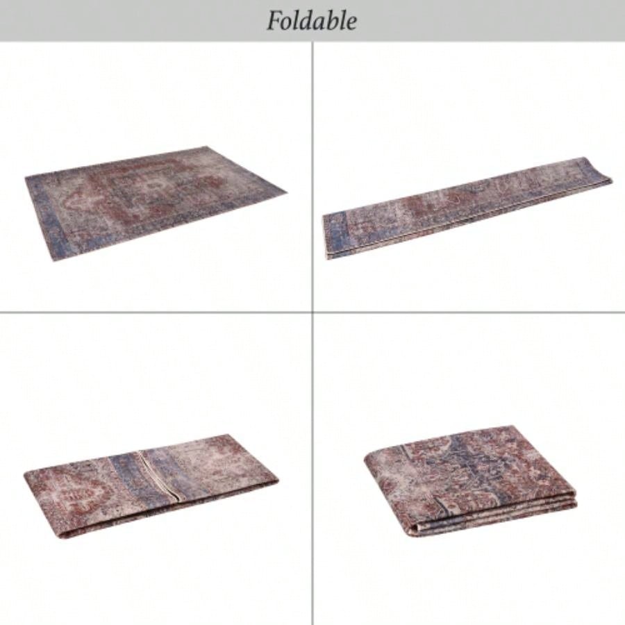 LOOM LUXE Area Rugs 8x10 Washable Rug, Low - Pile, Non - Slip, Non - Shedding, Foldable, KidPet Friendly - Area Rugs living room, bedroom, kitchen Burgundy/Blue, 8x 10