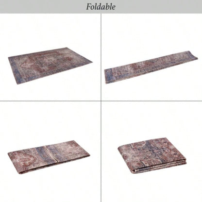 LOOM LUXE Area Rugs 8x10 Washable Rug, Low - Pile, Non - Slip, Non - Shedding, Foldable, KidPet Friendly - Area Rugs living room, bedroom, kitchen Burgundy/Blue, 8x 10