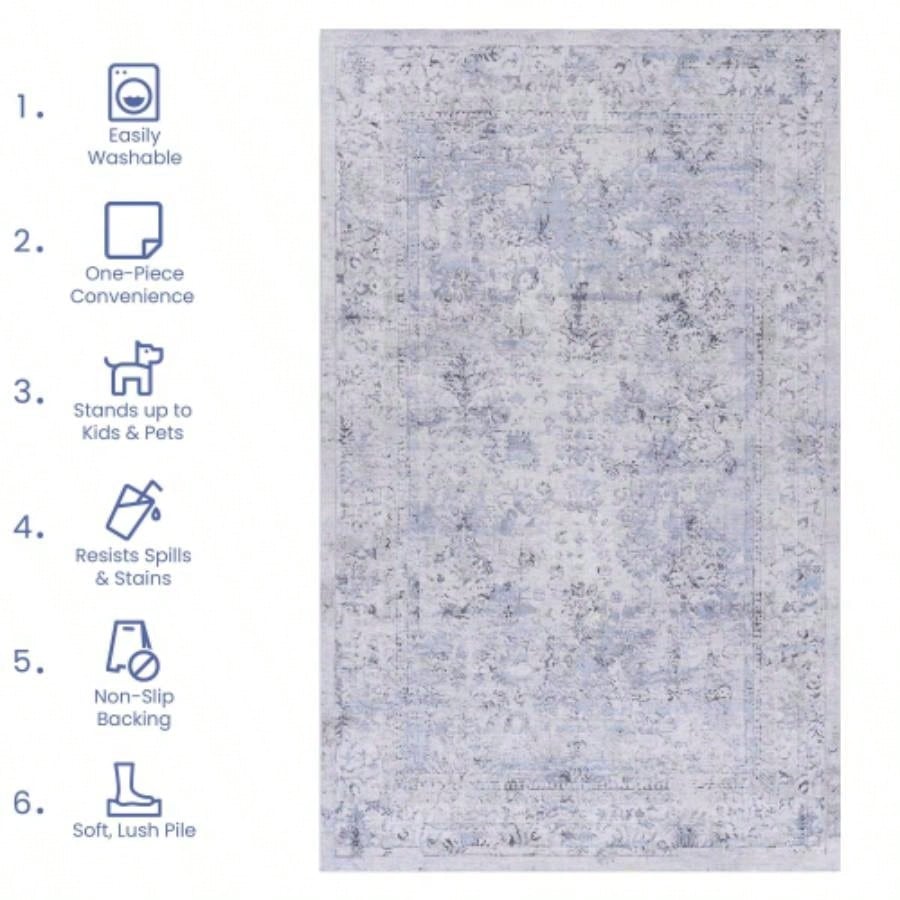 NAAR MAVAL Blue Washable Rug 8x10 Area Rug Blue+ 8x 10