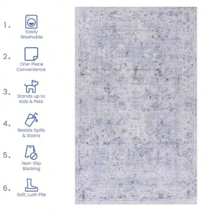 NAAR MAVAL Blue Washable Rug 8x10 Area Rug Blue+ 8x 10