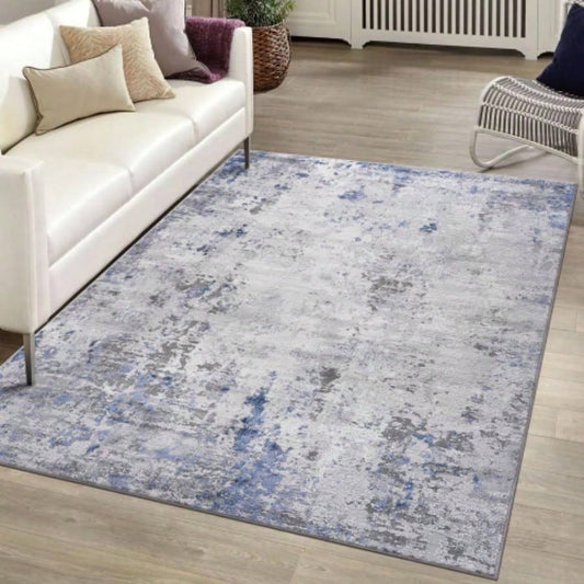 LOOM LUXE 8X10 Silver/Blue/Abstract Non - Shedding Living Room Bedroom Dining Home Office Stylish and Stain Resistant Area Rug