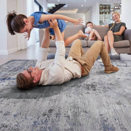 LOOM LUXE 8X10 Silver/Blue/Abstract Non - Shedding Living Room Bedroom Dining Home Office Stylish and Stain Resistant Area Rug