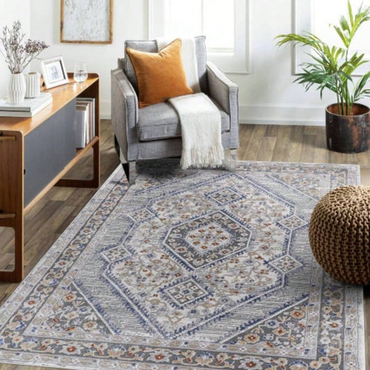 LOOM LUXE 6X9 Blue/Bordered Non - Shedding Living Room Bedroom Dining Home Office Stylish and Stain Resistant Area Rug