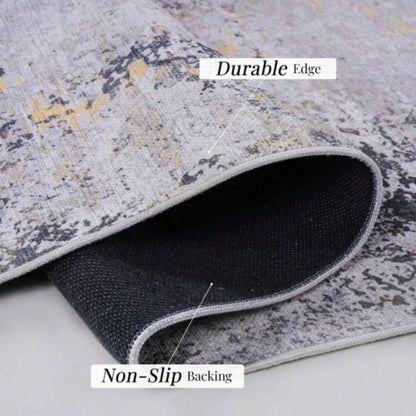 LOOM LUXE 8x10 Area Rugs Living Room, Washable Rug, Low - Pile, Non - Slip, Non - Shedding, Foldable, Kid Pet Friendly - Area Rugs living room, bedroom, kitchen Gray/Gold, 8x 10