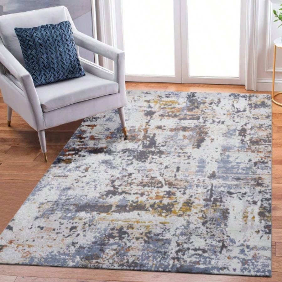 LOOM LUXE 6X9 Ivory/Blue/Abstract Non - Shedding Living Room Bedroom Dining Home Office Stylish and Stain Resistant Area Rug