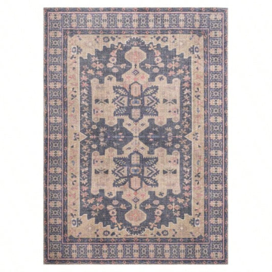 Traditional, Transitional, Medallion, Border, Distressed Textured Cut and Loop Pile 6x 10 Rectangle Area Rug