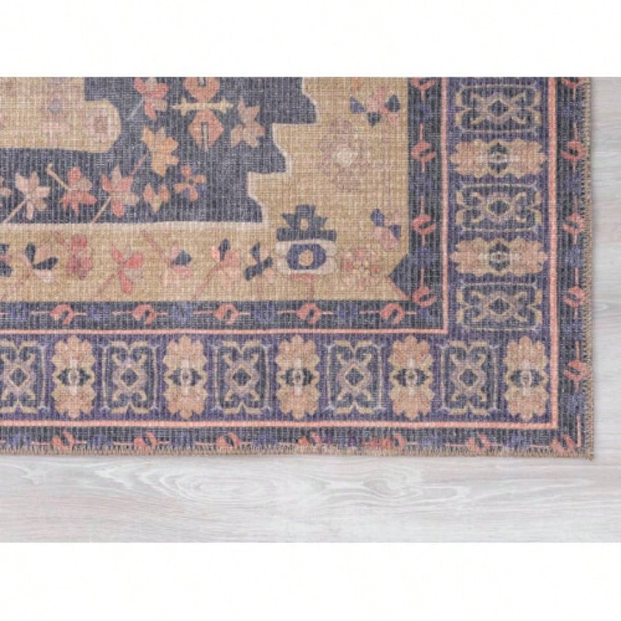 Traditional, Transitional, Medallion, Border, Distressed Textured Cut and Loop Pile 6x 10 Rectangle Area Rug