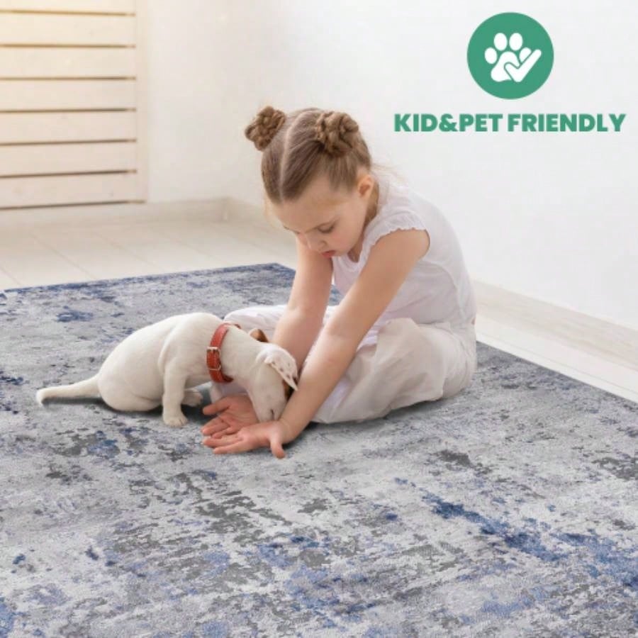 NAAR MARFI 5X7 Silver/ Blue/ Abstract Area Rug