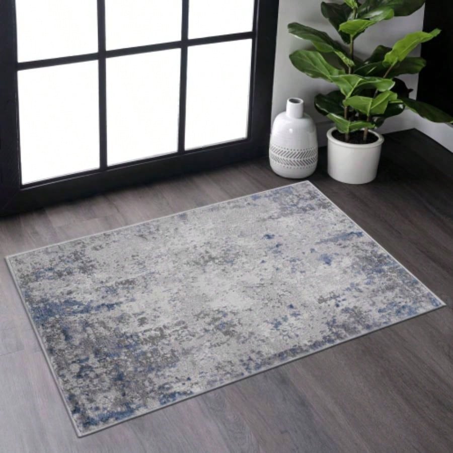 NAAR MARFI 5X7 Silver/ Blue/ Abstract Area Rug