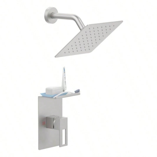 Shower Faucet With Storage Rack 8 - inch Rain Shower Shower decoration kit with single spray shower Shower Faucet Set Complete Brushed Nickel