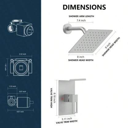 Shower Faucet With Storage Rack 8 - inch Rain Shower Shower decoration kit with single spray shower Shower Faucet Set Complete Brushed Nickel