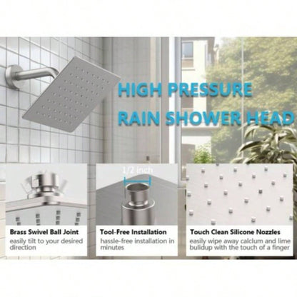 Shower Faucet With Storage Rack 8 - inch Rain Shower Shower decoration kit with single spray shower Shower Faucet Set Complete Brushed Nickel