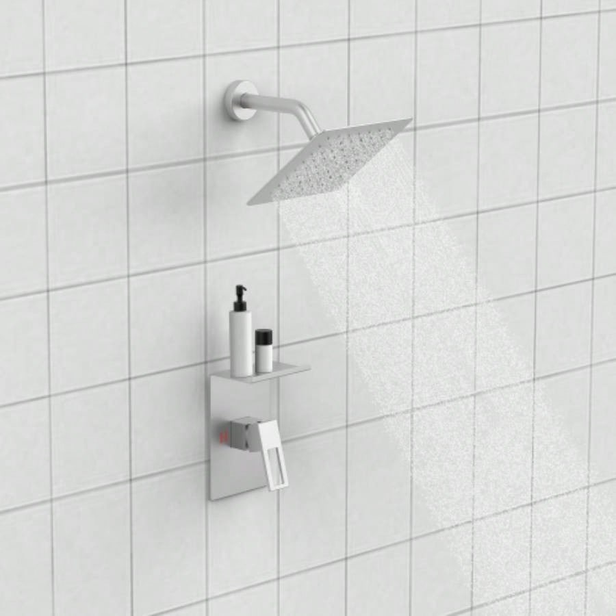 Shower Faucet With Storage Rack 8 - inch Rain Shower Shower decoration kit with single spray shower Shower Faucet Set Complete Brushed Nickel