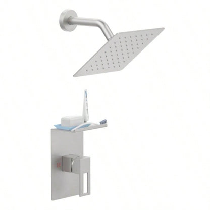 Shower Faucet With Storage Rack 8 - inch Rain Shower Shower decoration kit with single spray shower Shower Faucet Set Complete Brushed Nickel