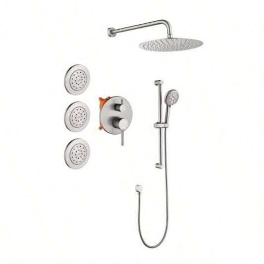 Shower System with Shower, Hand Shower, Slide Bar, Bodysprays, Shower Arm, Hose, Trim, and Lever Handles