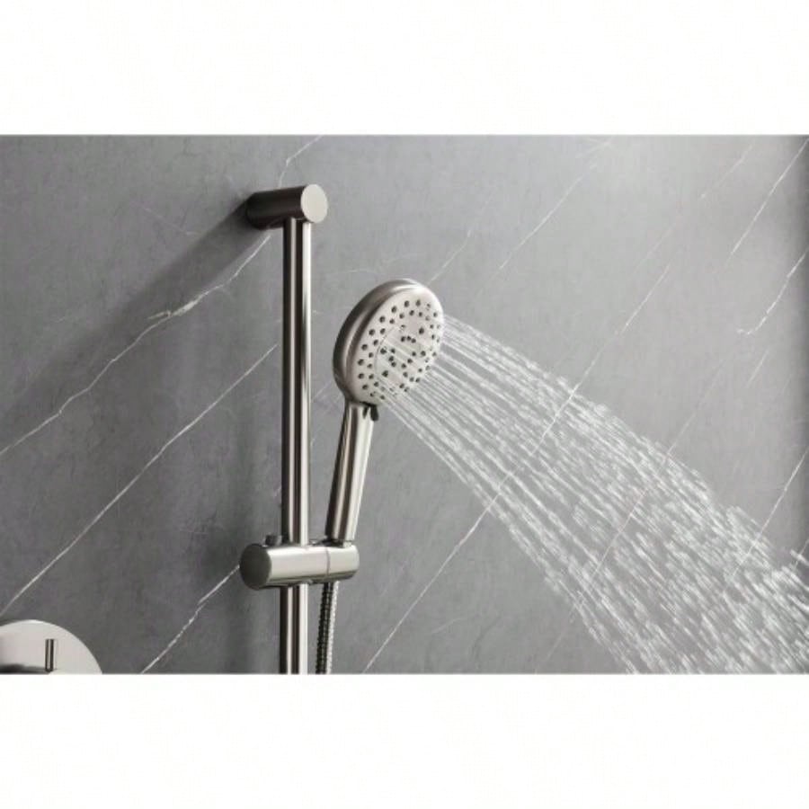 Shower System with Shower, Hand Shower, Slide Bar, Bodysprays, Shower Arm, Hose, Trim, and Lever Handles
