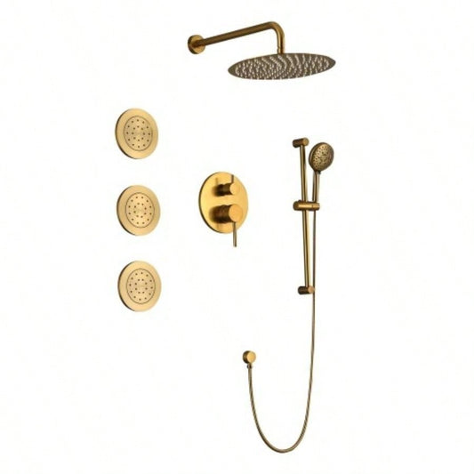 Shower System with Shower, Hand Shower, Slide Bar, Bodysprays, Shower Arm, Hose, Trim, and Lever Handles
