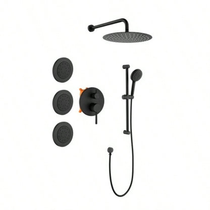 Shower System with Shower, Hand Shower, Slide Bar, Bodysprays, Shower Arm, Hose, Trim, and Lever Handles