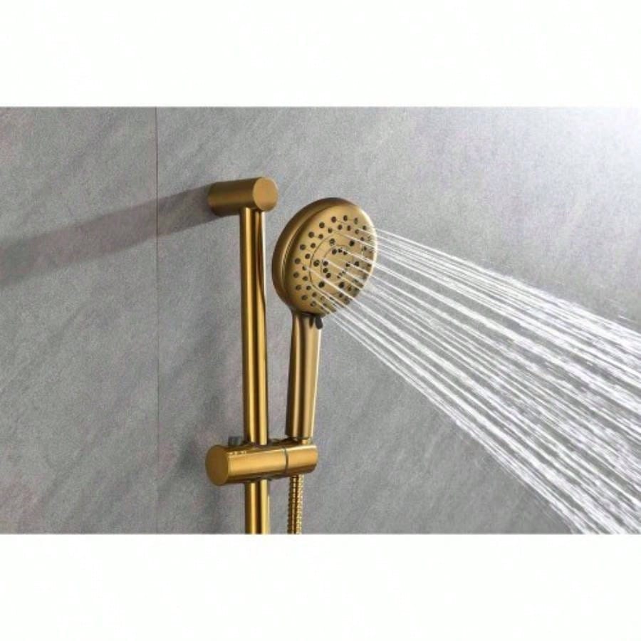 Shower System with Shower, Hand Shower, Slide Bar, Bodysprays, Shower Arm, Hose, Trim, and Lever Handles