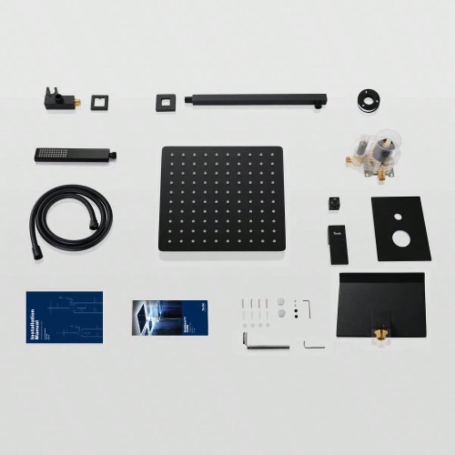 Male NPT Shower Faucet Set, Waterfall Shower System Bathroom, High Pressure 10 Rain Shower and Handheld Shower Spray, Wall Mount Tub Faucet Shower with Trim and Diverter, Matte Black