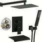 Male NPT Shower Faucet Set, Waterfall Shower System Bathroom, High Pressure 10 Rain Shower and Handheld Shower Spray, Wall Mount Tub Faucet Shower with Trim and Diverter, Matte Black