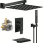 Male NPT Shower Faucet Set, Waterfall Shower System Bathroom, High Pressure 10 Rain Shower and Handheld Shower Spray, Wall Mount Tub Faucet Shower with Trim and Diverter, Matte Black