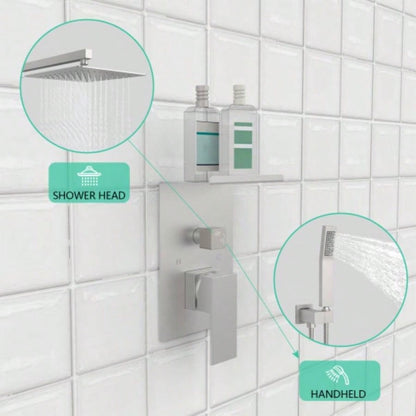 Rainfall Shower System With Storage Rack 10 inch Shower Faucet Set Brushed Nickel with High Pressure with Square Shower Luxury Shower Set Wall Mount