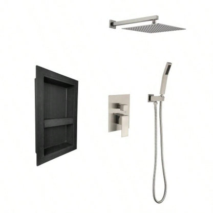 Shower System with rain shower, hand shower, control, shower bracket, hose and niche