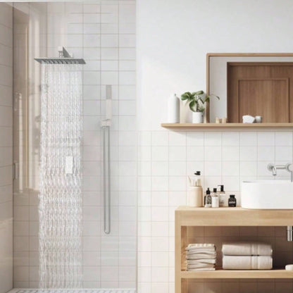 Rainfall Shower System With Storage Rack 10 inch Shower Faucet Set Brushed Nickel with High Pressure with Square Shower Luxury Shower Set Wall Mount