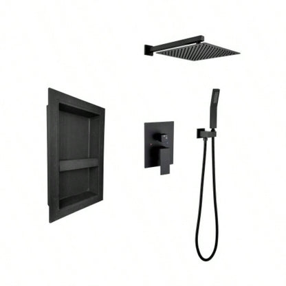 Shower System with rain shower, hand shower, control, shower bracket, hose and niche